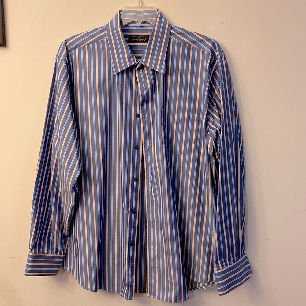Kenneth Roberts Platinum striped button down men’s shirt 100% cotton size XXL 🌞